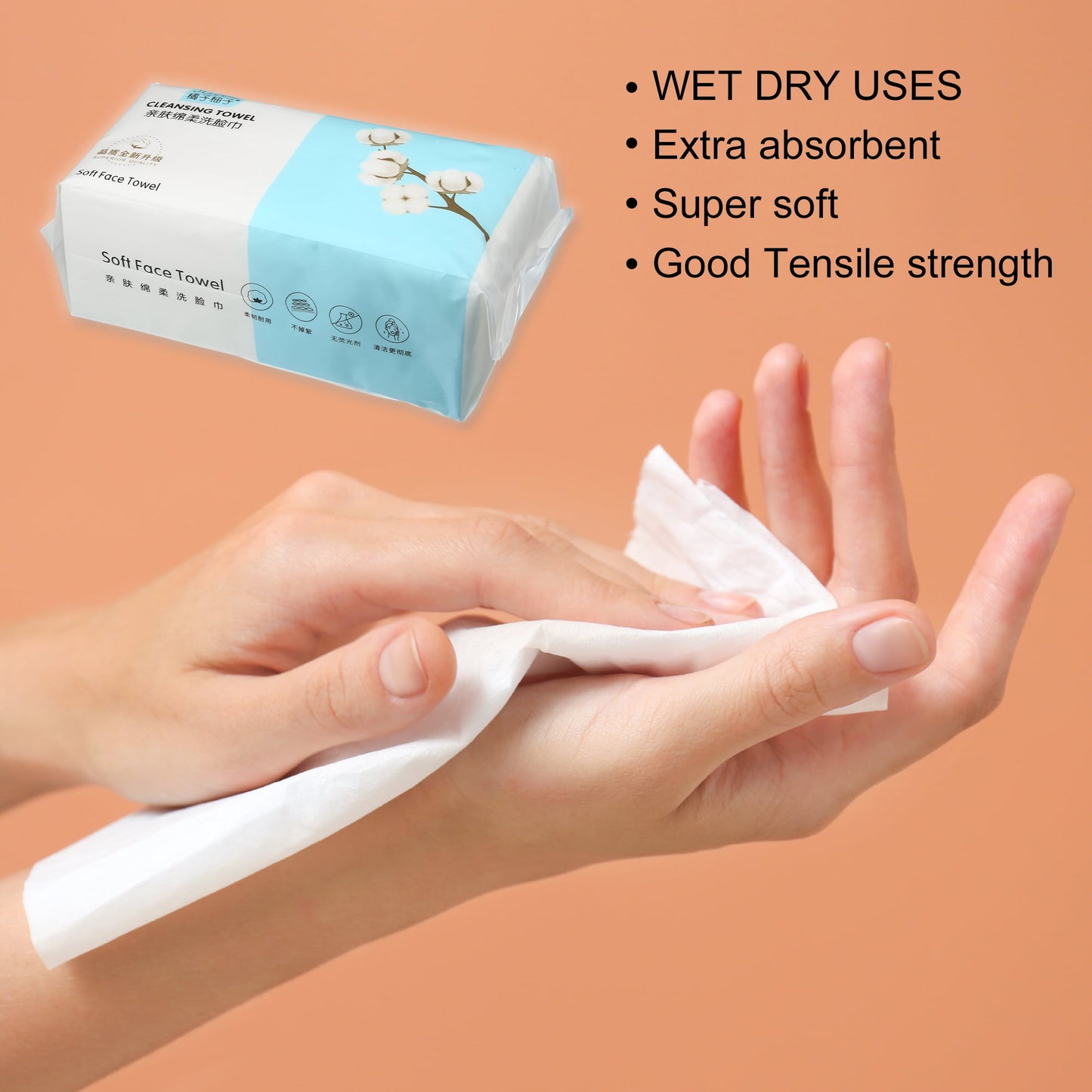 Pack of 60Pcs Disposable Face Towel Tissue Wet and Dry White 7.87"X7.87"