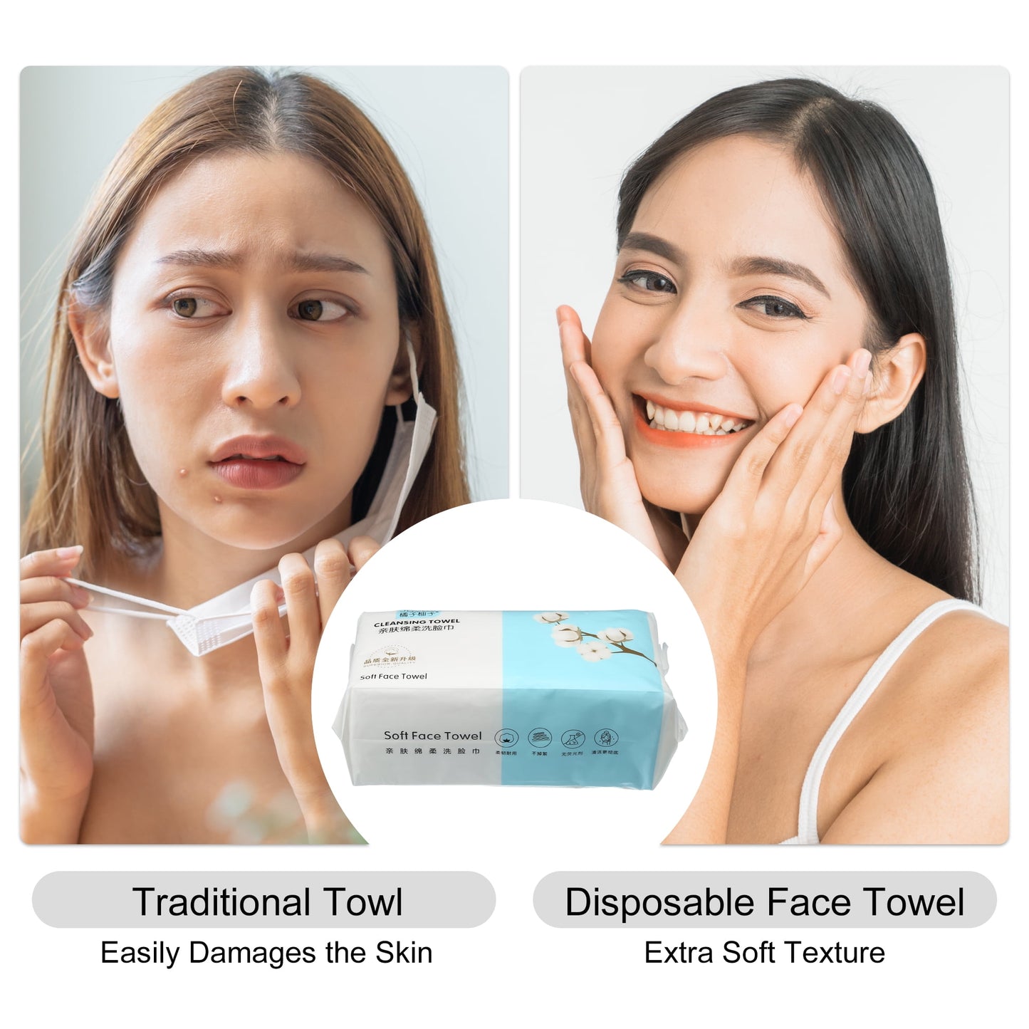 Pack of 60Pcs Disposable Face Towel Tissue Wet and Dry White 7.87"X7.87"