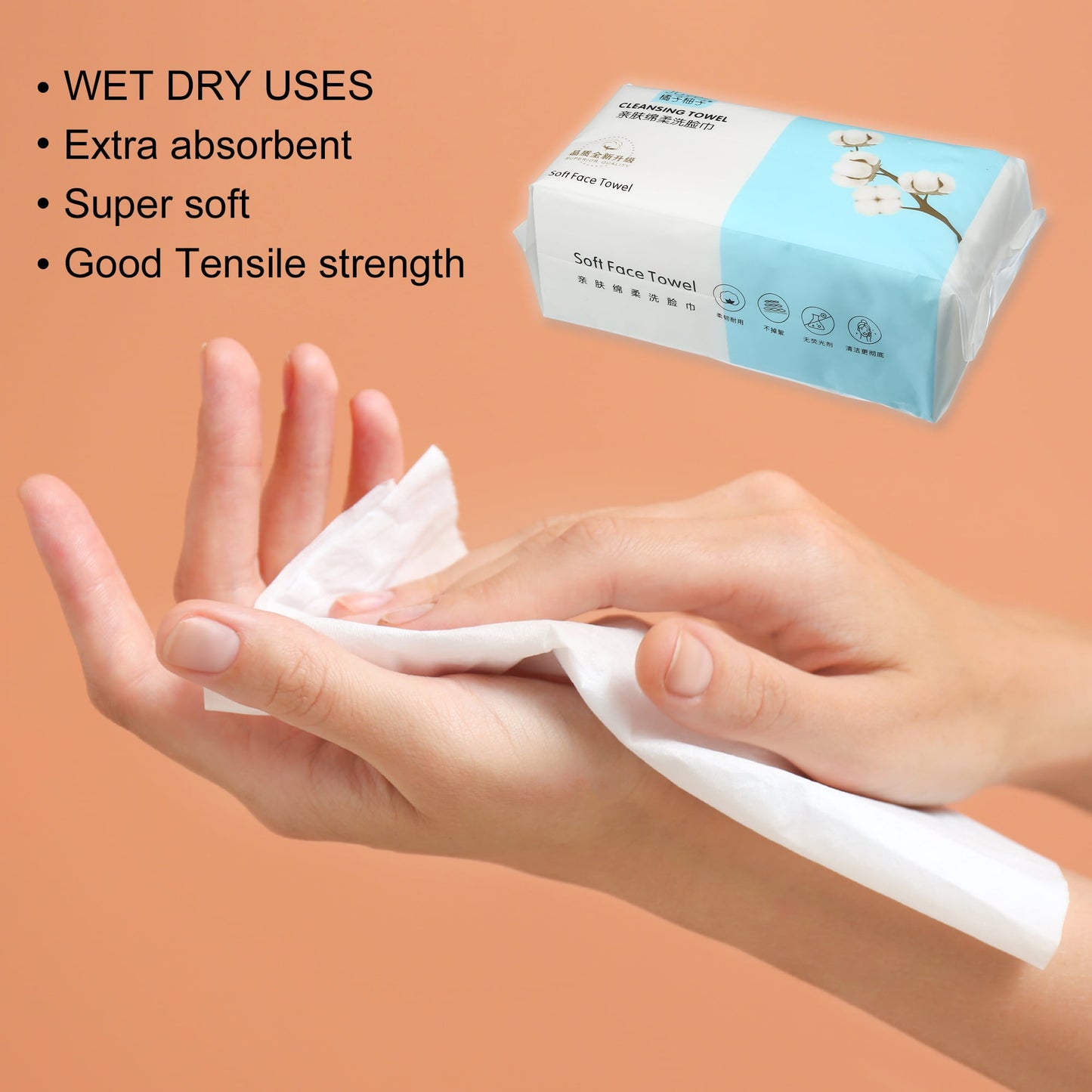 Pack of 60Pcs Disposable Face Towel Tissue Wet and Dry White 7.87"X7.87"